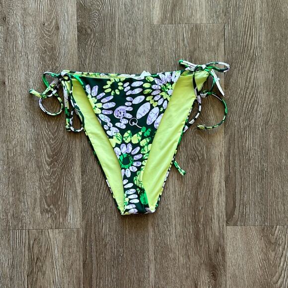 NWT Aerie Green Floral Side Tie Cheekiest Bikini Bottom Size Large - Picture 1 of 5